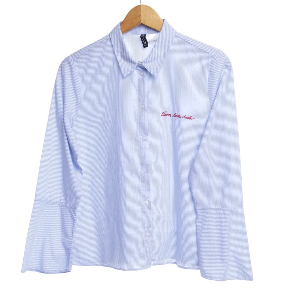 H&M Embroidered Never Look Back Button Down Top